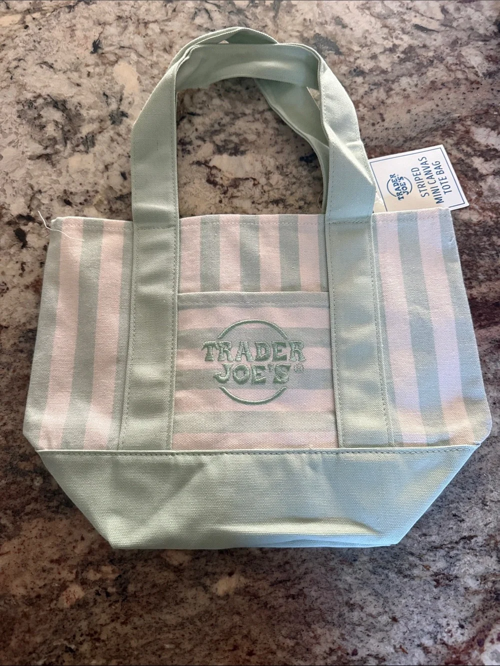 Trader Joe's Mint & White Stripe Canvas Tote NWT